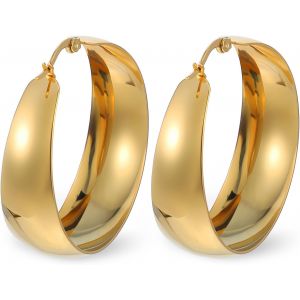 Kal-1 Paire De Créoles En Or Pour Femme, Épaisses, Hypoallergéniques, Épaisses, Dorées, Légères, Grandes Boucles D'oreilles Huggie En Forme De Goutte D'eau, Cadeau Pour Femmes Et Filles - Neuf