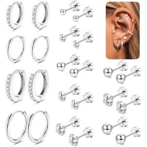 Kal-12 Pairs Boucles D'oreilles Femme Acier Inoxydable Creoles Argent Or Boucles D'oreilles Clous Hypoallergéniques Cartilage Helix Piercing Oreille Petites Boucles D'oreilles Femme Argent Or - Neuf