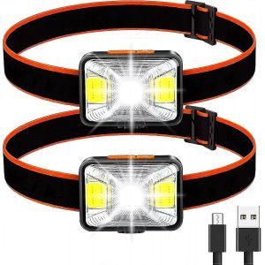 Lot De 2 Lampes Frontales Puissantes, Lampe Torche Led Rechargeable Par Usb, 5 Modes D'&eacute;clairage - Neuf