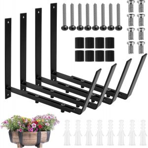 MEVRONISSHOP-4PCS Support pour Jardini&egrave;re Couleur Noir, Support de Bac &agrave; Fleurs Robuste et R&eacute;glable en Largeur, Accroche Jardini&egrave;re en M&eacute;tal pour Bails de Garde-Corps Fen&ecirc;tres Jardins Cl&ocirc;tures et Bal - Neuf