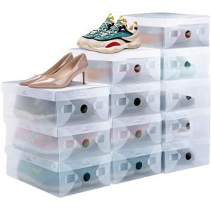 Kgabery-12pcs Boîtes À Chaussures Transparente Boîte À Chaussure Empilable Rangement Boite Chaussure En Plastique Respirant Solide Transparente Avec Porte Frontale 27.6 * 18.5 * 9.5cm - Neuf