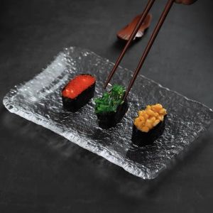 Checarzhn--No1-Plat En Verre De Style Plateau De Service Plateau De Collation Clair Assiette De Collations En Verre Assiette De Fruits De Assiette De Sashimi Cristal Délicat Un Verre - Neuf