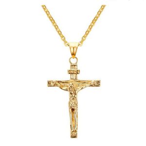 Collier Gothique Vintage Avec Pendentif Croix Creuse, Couleur Argent, Style De Rue Cool Pour Hommes Et Femmes, Cadeau, Vente En Gros, Bijoux De Cou--Gold 4 - Neuf