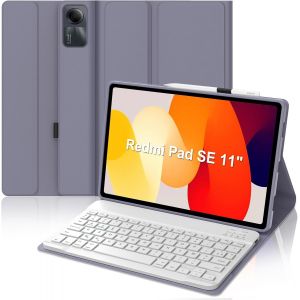 Coque Clavier pour Xiaomi Redmi Pad SE 11 Pouces, AZERTY Fran&ccedil;ais Housse Clavier Bluetooth Magn&eacute;tique D&eacute;tachable pour Tablette Xiaomi Redmi Pad SE 11"" 2023, Violet - Neuf