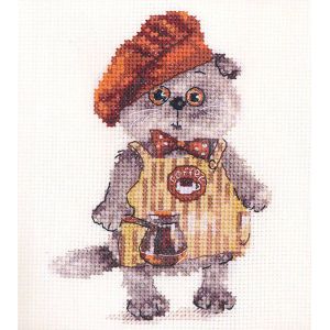 Kit Point De Croix Compt&eacute; "Chat Barista" 10x14 Cm - Neuf