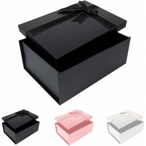 Boîte cadeau avec couvercle, 22,5 x 16 x 8,5 cm, noire, avec cartes de v?ux, boîte cadeau, convient pour la fête des pères, la fête des mères, Noël, Pâques, la Saint-Valentin et l'emballage - Neuf