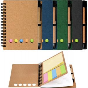 Kaxdl-Cahier À Spirales Bloc-Notes D'affaires Carnet Lot De 4 Carnets À Spirales Avec Stylo Et Notes Autocollantes Pocket Business Notebook De Poche Ligné Pour Lécole De Bureau - Neuf