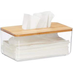BHHBB-Boîte à mouchoirs, Plastique & Bambou, Distributeur, rectangulaire, HxLxP: 10x23,5x13 cm, Transparent - Nature - Neuf