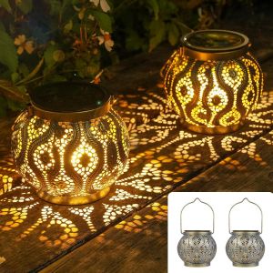 Bhhbb-Lot De 2 Lanternes Solaires D'extérieur Étanches Ip65 - En Métal - Pour L'extérieur - Blanc Chaud - Lampes Solaires Orientales Pour Extérieur, Jardin, Balcon, Arbre, Pelouse, Table (Cuivre - Neuf