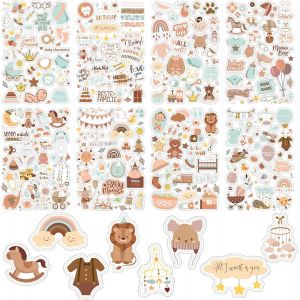 Lot De 4 212 Autocollants Pour Albums Photo Pour Enfants Et Bébés - 8 Feuilles Din A4 - Autocollants De Scrapbooking À Personnaliser, Autocollants De Scrapbooking Pour Bébé (Marron) - Neuf