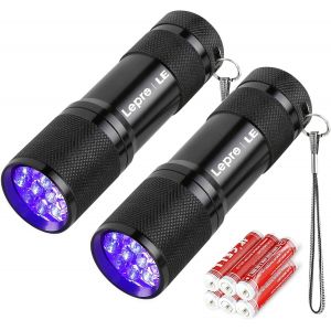 Lepro Uv Lamp,395nm Uv Led Black Light Ultraviolet Light,6 Aaa Batteries Included For Fluorescent Tracers Dog Cat Mat Urine Detector Scorpion Checks Money,Pack Of 2 - Neuf