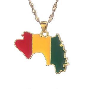 La R&eacute;publique De Guin&eacute;e Carte Drapeau Pendentif Collier Cha&icirc;ne Bijoux - Neuf