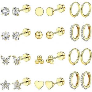 Chenquansarl-Lot De 12 Paires De Boucles D'oreilles Dor&eacute;es, Les Plus Pr&eacute;cieuses, Pour Femme, Convient Pour Les Soir&eacute;es Dansantes Et Autres Param&egrave;tres - Neuf
