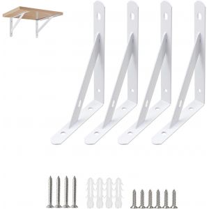 4 Pcs Equerre Etagere Murale Blanche 15cm &Eacute;querre Triangulaire Support Etagere Murale en Fer blanche avec Vis pour &eacute;tag&egrave;re d&eacute;co cuisine chambre meubles suspendus placard (Charge 30kg) - Neuf