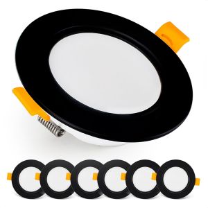 KAL-Spot Led Encastrable 230V, 5W / 500Lm, Blanc Chaud 3000K | Spot Salle De Bain, Étanche Ip54 Pour L'Extérieur Et L'Intérieur | Lot De 6 Led Spots De Plafond, Extra Plat, Rond, Couleur Noir - Neuf