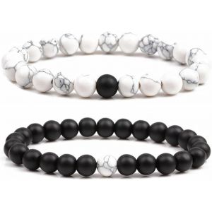 Pack De 2 Correspondance Réglable 8mm Pierre Naturelle Bracelets Pour Les Couples, Couple Bracelet Pour Lui Et Pour Elle, Cadeau D'anniversaire Pour L'amant, Le Meilleur Ami De - Neuf