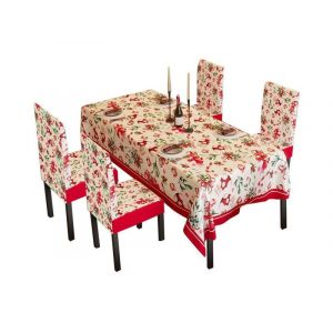 Ensemble de nappe et housses de chaise de Noël 140 x 220 cm avec 4 housses de chaise - Décoration de Noël - Neuf