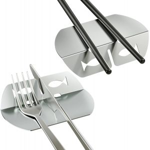 Range-Couverts Motif Poissons Banc &Agrave; Couteaux Support &Agrave; Baguettes Acier Inoxydable Poli Argent-Double Fonction,2 Pi&egrave;ces - Neuf