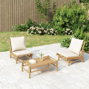 Prolenta Premium - Chaises De Jardin Lot De 2 Avec Coussins Blanc Cr&egrave;me Bambou - Neuf