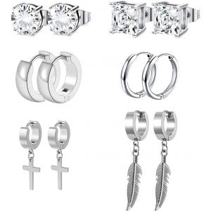 6 Paires Boucles D'oreilles Homme Anneaux Boucles D'oreilles Femme Diamant Boucles D'oreilles Cr&eacute;oles Argent Boucles D'oreilles Plume Pendantes Boucles D Oreilles Croix Fille Clous[Bou9240970] - Neuf