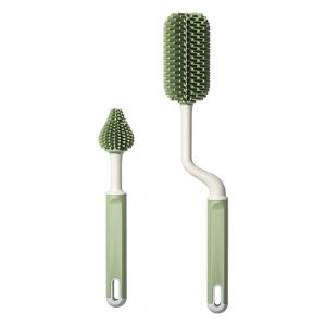 Ensemble De Brosse De Biberon En Silicone 360&deg; Brosse De Nettoyage De Tasse Rotative &Agrave; Long Manche Mamelons Brosse De Tasse Vert,2 - Neuf