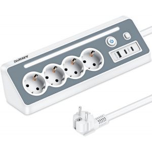 Multiprise avec USB et 2 Types C - Multiprise d'angle &agrave; 4 Prises avec Lumi&egrave;re LED- Protection Contre Les Surtensions - 3680W/16 A Multiprises avec Interrupteur -Prise Plan De Travail Cuisine, Bureau - Neuf
