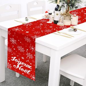 Eryi-Chemin De Table De Joyeux Noël Français, Décoration De Table De Noël Rouges Chemin De Table De Noël, Chemin De Table De Flocons De Neige En Tissu, Décoration De Cuisine Maison À Manger De Noël - Neuf