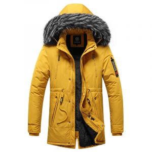 Veste Coupe-Vent En Coton Chaud Pour Hommes,Parkas Décontractées,Manteau Pour Hommes,Col En Fourrure,Vêtements D'extérieur Épais,Poignées,Chapeau Amovible,Hiver - Neuf