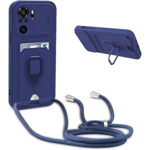 Ayu-Coque Avec Cordon Pour Xiaomi Redmi 12c / Redmi 11a,Collier Pour Étui Colliers De Cellulaire Réglable Corde Silicone Souple Case,Protection De La Caméra,Support,Porte Cartes - Bleu - Neuf