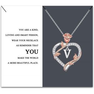 Kal-Colliers Pendentif Lettre Initial Pour Femme, A-Z Avec Pendentif En Forme De Coeur En Forme De Rose Colliers F&ecirc;te Des M&egrave;res No&euml;l Anniversaire Cadeaux Pour Femme M&egrave;re Femme Amie - Neuf
