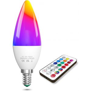 Sjzg-1x Ampoule Led Changement De Couleur E14, 3w Ampoule Led E14 Rgb Avec Télécommande Blanc Chaud 3000k + Rgb Dimmable Ampoules De Couleur, Équivalent 40w, Fonction Mémoire Et Minuterie - Neuf