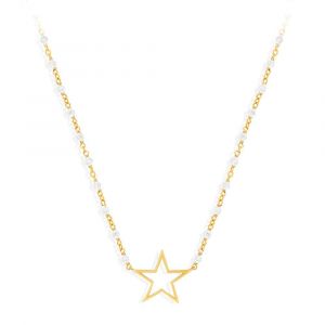 Collier Argent Dor&eacute; &Eacute;toile Et Pierre De Lune Blanche - Neuf