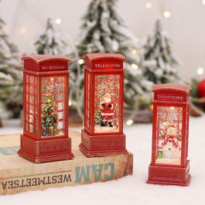 Lot de 3 Père Noël lumineux dans une cabine téléphonique, décoration de bureau pour cabine téléphonique rouge, décorations de Noël, cadeau de Noël enneigé, vitrine d'artisanat - Neuf