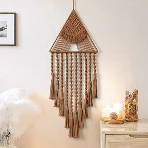(Brun) Sur Le Mur Tissé En Macramé Attraper Rêve-Triangle-Pom-Pom Art Géométrique Toile De Fond De Bohème Décor De Mur D'art Bel Appartement De Dortoir Porte De La Salle À La Décoration De - Neuf