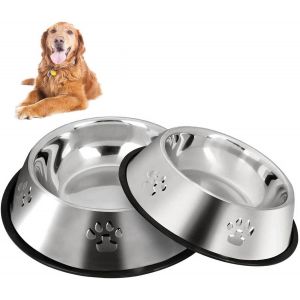 Kalanka-Gamelles Pour Chien En Acier Inoxydable, Gamelle Alimentation Chien Avec Bases En Caoutchouc Antidérapantes, Gamelles Moyennes Pour Animaux De Compagnie Et Bols À Eau,M-22 Cm/2 Bols - Neuf