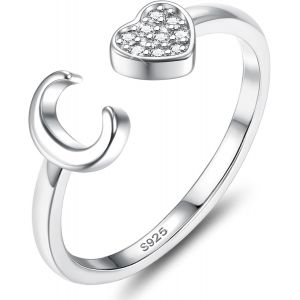 Bague Argent 925 Femme Avec Lettre A-Z Bague Coeur Reglable Empilables Ouvert Bague De Fian&ccedil;ailles Bague Promesse Mariage Bague Pouce Bague Pr&eacute;nom Initiale Bague Femme Fille Avec Bo&icirc;te - Neuf