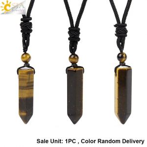 Csja ¿ Pendentif Hexagonal En Pierre Naturelle, Collier En Cristal Pour Femmes Et Hommes, Améthyste, ?il De Tigre, Obsidienne Noire, Chaîne En Corde Réglable H477--1pc Tiger Eye - Neuf