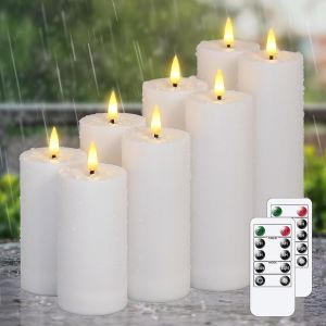 Bougies Led Sans Flamme Étanches 5,5cm X 10 10 12,5 12,5 15 15 17,5 17,5cm Avec Télécommande Et Minuterie Alimentées Par Piles Plastique Blanc Lot De 8 Vacillantes Pour L'extérieur - Neuf