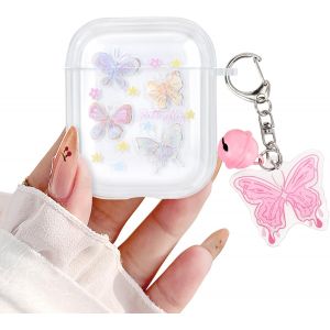 Coque pour Airpods 2 & 1, Motif de Papillon Mignon Airpods 2&egrave;me/1&egrave;re Generation &Eacute;tui avec Porte-cl&eacute;s Souple TPU Antichoc Housse de Protection Portable Protege pour Airpods 2 et 1 - Neuf