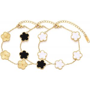 Kalanka-Plaqu&eacute; 18k Bracelet Femme Bijoux Tr&egrave;fle Porte-Bonheur Cadeau Femme Bracelets Empilables Pour Les Mariages Anniversaires Saint-Valentin Et Nouvel An - Neuf