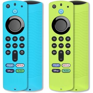 2pcs Firestick Étui de Couverture à Distance Compatible avec Alexa Télécommande vocale Fire TV Stick 4K (3e génération),Antidérapant Manchon en Silicone avec dragonne (Vert & Turquoise) - Neuf