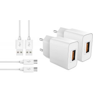 ChenQuanSarl-2X Chargeur Rapide Usb-C 3.0 - Pr Secteur Port 18 Watt & Cable 1M Pour Samsung Galaxy S24 S23 | Huawei P50 - Blanc - Neuf