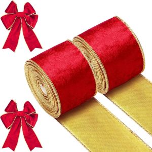 Rouleaux De Velours De No&euml;l Ruban (Rouge, 6.4 Cm X 6 M&egrave;tres) De No&euml;l Ruban De Velours Filaire Ruban De No&euml;l Ruban D'emballage De No&euml;l En Tissu De L'artisanat Ruban Pour Faire Des Arcs De No&euml;l - Neuf