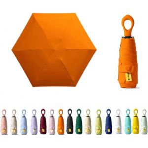Mini Parapluie De Voyage Avec Poign&eacute;e En Anneau Et Couche De Rev&ecirc;tement En Tissu Bloquant/Protection Uv Upf 50 99,9 % Compact Pliable Parapluie Parapluie L&eacute;ger Petit Sac &Agrave; Dos Portable/Pluie - Neuf