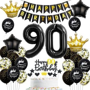 SJZG-Noir Or 90 Ans Anniversaire Homme Femme D&eacute;coration,Ballons 90 Ans Anniversaire Noir Or,90 Ans Anniversaire D&eacute;coration Noir Or,90 Anniversaire Femme Ballon, Homme 90 Ans F&ecirc;te D&eacute;coration Or Noir - Neuf