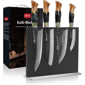 Mevronisshop-Ensemble De 5 Couteaux De Cuisine Damas, Ensemble De Couteaux De Cuisine Japonais Avec Noyau En Acier Damas, Ensemble De Couteaux De Chef Professionnels Ultra-Tranchants Et Manche Comple - Neuf