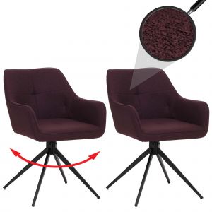 Lot de 2 chaises de salle &agrave; manger HWC-O47, chaise de cuisine avec accoudoirs, tissu 270 g/m&sup2;bordeaux - Neuf