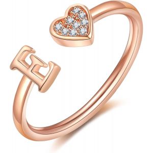 Kal-Bague Femme Or Argent Rose Or Coeur Bague Avec Initiale Lettres Enfant Fille Plaqu&eacute; Or Reglable Ajustable A-Z Collier Femme Bague Fian&ccedil;ailles Accessoires Mode Contemporains Bo&icirc;te Cadeau - Neuf