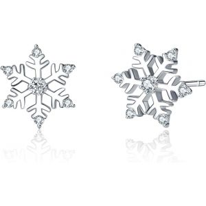 Chenquansarl-Boucles D'oreilles Flocon De Neige En Argent Sterling 925 Avec Zircon Blanc - Cadeau Pour Femmes Et Adolescentes - Neuf