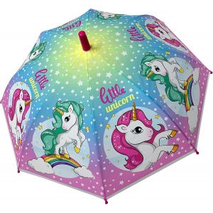 Parapluie Licorne Pour Enfant Fille, Diam&egrave;tre : 70 Cm, L&eacute;ger (Environ 200 G), Manuel, &Agrave; Partir De 3 Ans, Parapluie Arc-En-Ciel Color&eacute;, Avec Poign&eacute;e En Plastique - Neuf